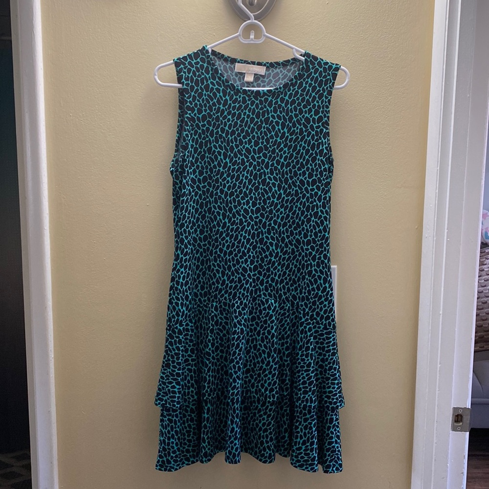 Michael Kors Green Leopard Print Flounce Dress